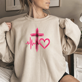 Faith Heartbeat Sweatshirt — Cross & Heart Design Christian Crewneck