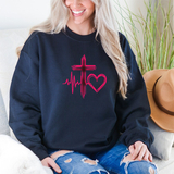 Faith Heartbeat Sweatshirt — Cross & Heart Design Christian Crewneck