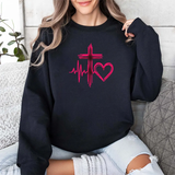 Faith Heartbeat Sweatshirt — Cross & Heart Design Christian Crewneck