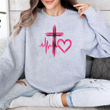 Faith Heartbeat Sweatshirt — Cross & Heart Design Christian Crewneck