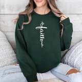 Faith Vertical Script Crewneck Sweatshirt — Christian Inspirational Pullover