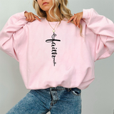 Faith Cross Crewneck Sweatshirt — Vertical Script Christian Sweatshirt