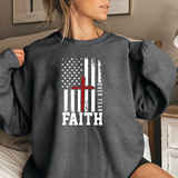 Faith Over Fear Crewneck Sweatshirt — Christian American Flag Cross Design