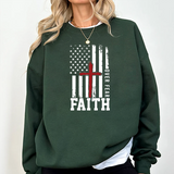 Faith Over Fear Crewneck Sweatshirt — Christian American Flag Cross Design