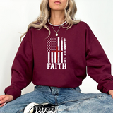 Faith Over Fear Crewneck Sweatshirt — Christian American Flag Cross Design