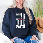 Faith Over Fear Crewneck Sweatshirt β Christian American Flag Cross Design