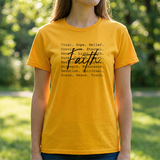 Faith Words T‑Shirt — Inspirational Christian Tee with 'Faith' Script and Motivational Background Text