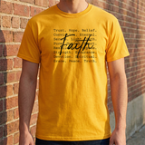 Faith Words T‑Shirt — Inspirational Christian Tee with 'Faith' Script and Motivational Background Text