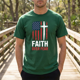 Faith Over Fear American Flag Cross T‑Shirt