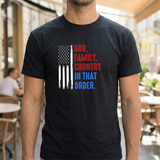 God, Family, Country T-Shirt — Patriotic American Flag Tee