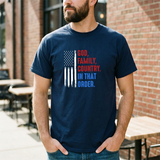 God, Family, Country T-Shirt — Patriotic American Flag Tee