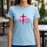 Faith & Heart T‑Shirt — Cross, Heartbeat & Heart Graphic Tee