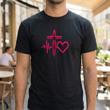 Faith & Heart T‑Shirt — Cross, Heartbeat & Heart Graphic Tee