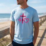 Faith & Heart T‑Shirt — Cross, Heartbeat & Heart Graphic Tee