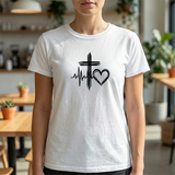Christian Cross Heart Tee – Faith, Heartbeat & Hope Graphic T-Shirt