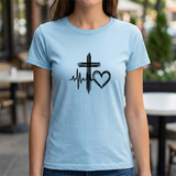 Christian Cross Heart Tee – Faith, Heartbeat & Hope Graphic T-Shirt