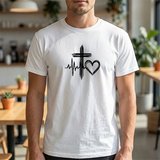 Christian Cross Heart Tee – Faith, Heartbeat & Hope Graphic T-Shirt