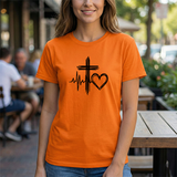 Christian Cross Heart Tee – Faith, Heartbeat & Hope Graphic T-Shirt