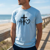 Christian Cross Heart Tee – Faith, Heartbeat & Hope Graphic T-Shirt