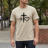 Christian Cross Heart Tee – Faith, Heartbeat & Hope Graphic T-Shirt