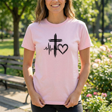 Christian Cross Heart Tee – Faith, Heartbeat & Hope Graphic T-Shirt