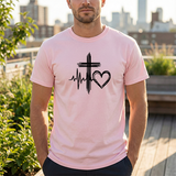 Christian Cross Heart Tee – Faith, Heartbeat & Hope Graphic T-Shirt