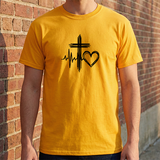 Christian Cross Heart Tee – Faith, Heartbeat & Hope Graphic T-Shirt