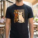 Retro Floral Cat Graphic Tee – Vintage Style Tee