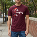 Christmas Checklist Tee – "Nice, Naughty, 67" Funny Holiday T‑Shirt