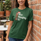 Christmas Checklist Tee – "Nice, Naughty, 67" Funny Holiday T‑Shirt