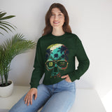 Skull Sunglasses Sweatshirt — Tropical Palm Skull Crewneck ("13" Lens)