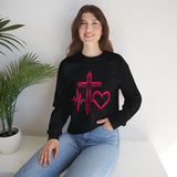 Faith Heartbeat Sweatshirt — Cross & Heart Design Christian Crewneck