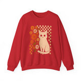 Cat & Retro Daisies Crewneck Sweatshirt