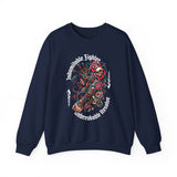 Crewneck Sweatshirt — "Indomitable Fighters, Unbreakable Resolve" Floral Skull Graphic