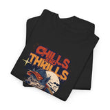 Halloween Skateboard Tee, Chills and Thrills Graphic T-Shirt, Unisex Cotton Shirt, Fall Fashion, Halloween Costume, Gift for Skaters