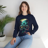 Skull Sunglasses Sweatshirt — Tropical Palm Skull Crewneck ("13" Lens)