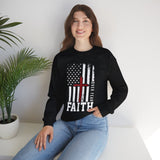 Faith Over Fear Crewneck Sweatshirt — Christian American Flag Cross Design