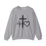 Faith Heartbeat Crewneck Sweatshirt – Cross, Heart & EKG Graphic