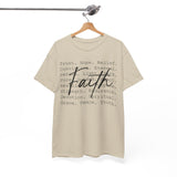 Faith Words T‑Shirt — Inspirational Christian Tee with 'Faith' Script and Motivational Background Text