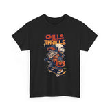 Halloween Skateboard Tee, Chills and Thrills Graphic T-Shirt, Unisex Cotton Shirt, Fall Fashion, Halloween Costume, Gift for Skaters