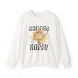 Choose Happy Crewneck Sweatshirt – Retro Sunflower Positive Vibe Pullover