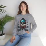 Skull Snowboard Crewneck Sweatshirt – Ski Skull with Goggles & Crossed Snowboards