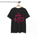 Faith & Heart T‑Shirt — Cross, Heartbeat & Heart Graphic Tee