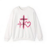 Faith Heartbeat Sweatshirt — Cross & Heart Design Christian Crewneck
