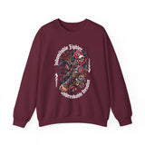 Crewneck Sweatshirt — "Indomitable Fighters, Unbreakable Resolve" Floral Skull Graphic