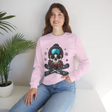 Skull Snowboard Crewneck Sweatshirt – Ski Skull with Goggles & Crossed Snowboards