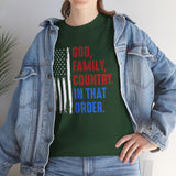 God, Family, Country T-Shirt — Patriotic American Flag Tee