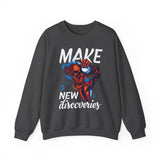 Make New Discoveries Crewneck Sweatshirt — Skull Explorer Graphic Pullover