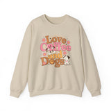 Love Coffee and Dogs Crewneck Sweatshirt — Retro Floral Dog Lover Pullover