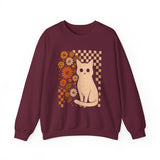 Cat & Retro Daisies Crewneck Sweatshirt